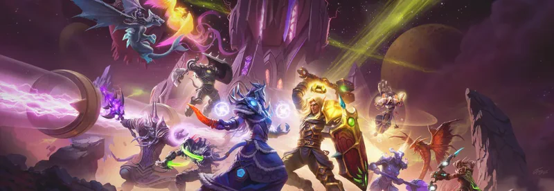 Burning Crusade Classic Artwork mit Helden im Kampf vor dem Dunklen Portal in der Scherbenwelt