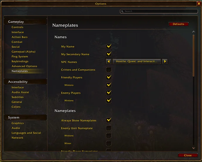 Namensfelder bei der Charaktererstellung in World of Warcraft: Forever