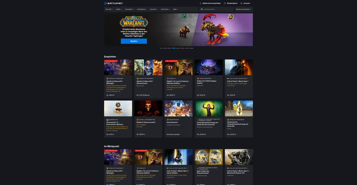 Battle.net Website mit Download-Button
