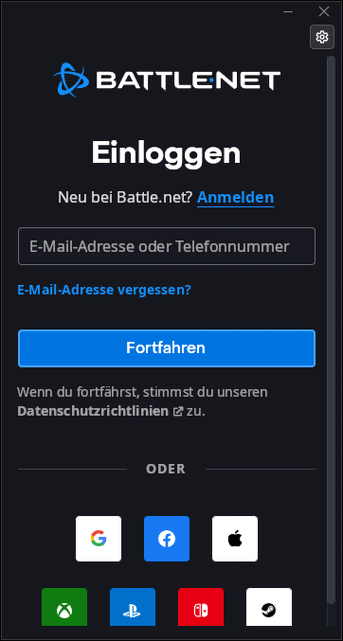 Battle.net Login-Bildschirm